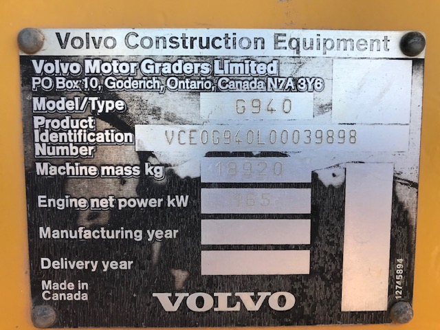2007 Volvo G940 Motor Grader